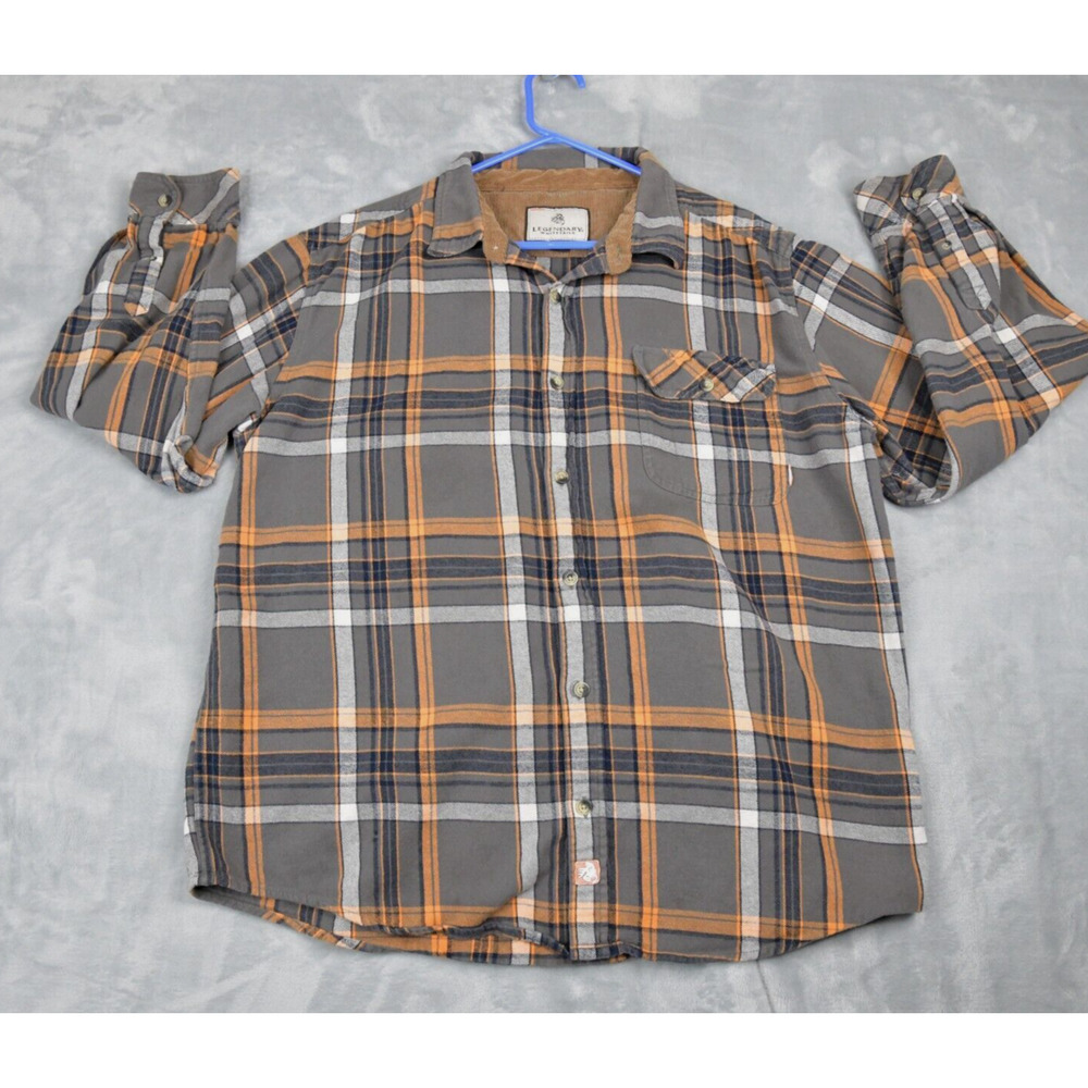Legendary Whitetails Shirt Mens XL Plaid Brown Orange Button Down Long Sleeve